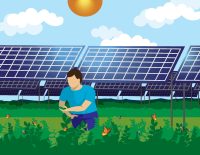 Person workingin a solar field. Illustration by Mary Quinn From UW CALS Grow magazine